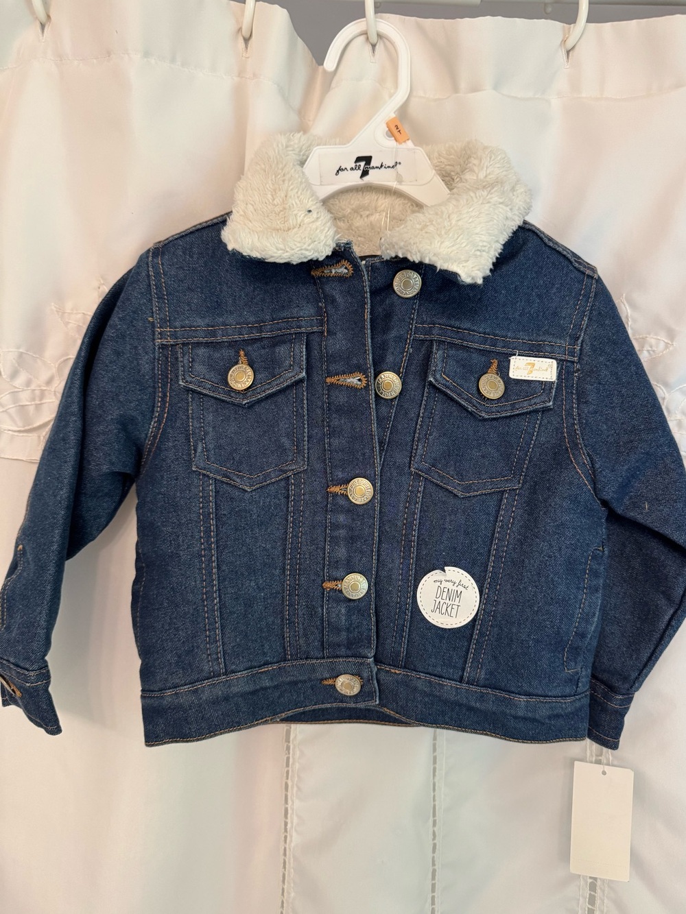 7 For All Mankind toddler Dark Blue Sherpa-Lined Jean Jacket